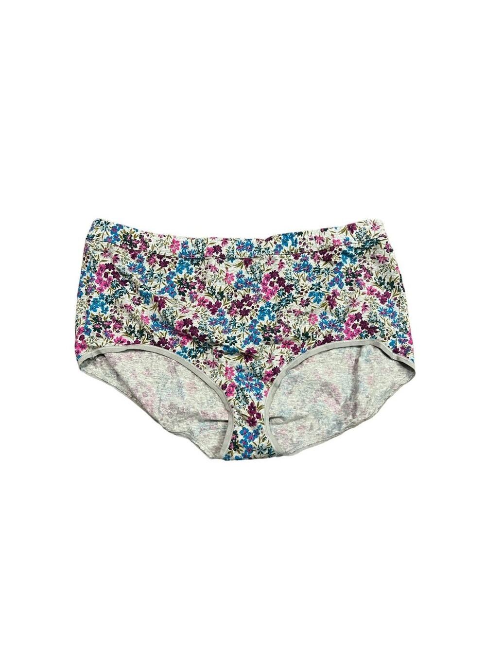 Cacique Extra Soft Full Brief Panty Purple Blue Floral Print Womens 26/28
